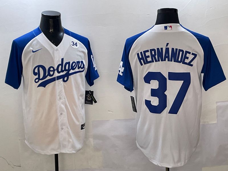 Men Los Angeles Dodgers 37 Hernandez White Blue Fashion Game 2025 Nike MLB Jersey style 6